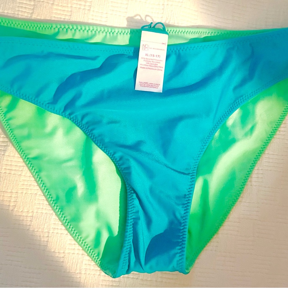 No Boundaries Blue and Green Bikini Bottom
